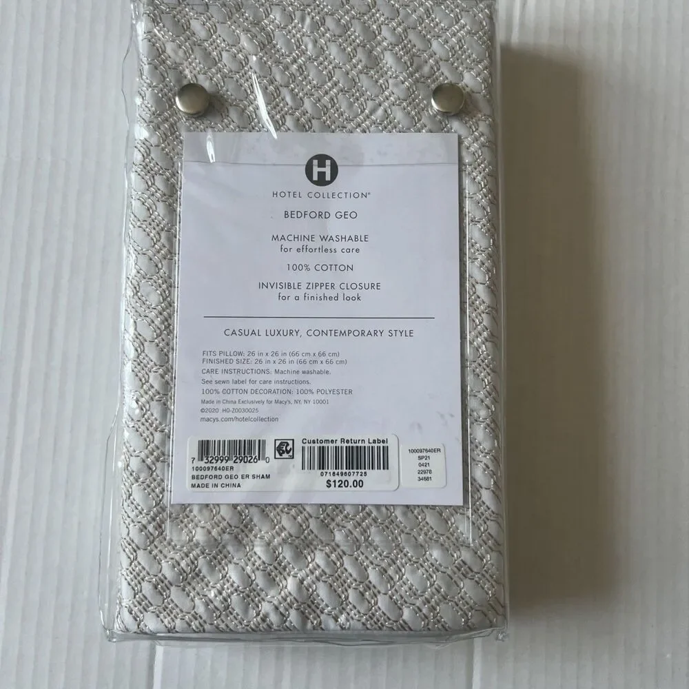 Hotel Collection Bedford Geo Euro Pillow Sham Quilted NWT
